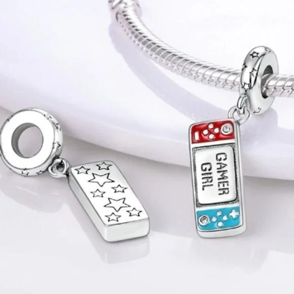 Silver Gamer Girl Star Earrings - Picture 4 of 4